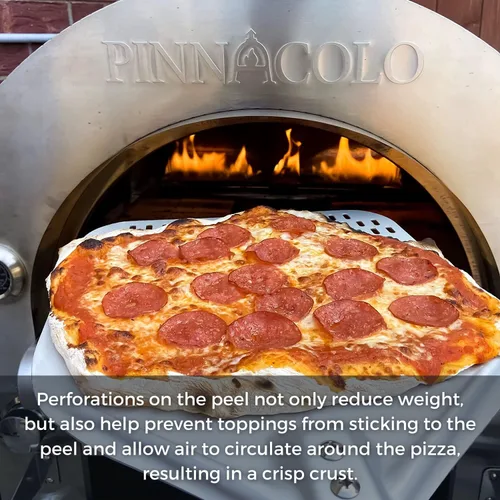 Vista 5 de Cáscara de pizza de aluminio perforada de 12 pulgadas con mango Lightweight 12-inch perforated aluminum pizza peel with handle, easy to use for