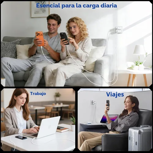 Vista 4 de Cargador para iPhone de carga rápida de 20 W, paquete de 3 con cable USBC a USBC de 6 pies iPhone 17 Charger for Home, Office & Travel, USB C