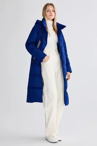 Vista 7 de Orolay Chaqueta de Plumón Larga Engrosada para Mujer, Abrigo de Plumón de Invierno, Chaqueta Acolchada con Capucha y Cremallera Lateral Índigo