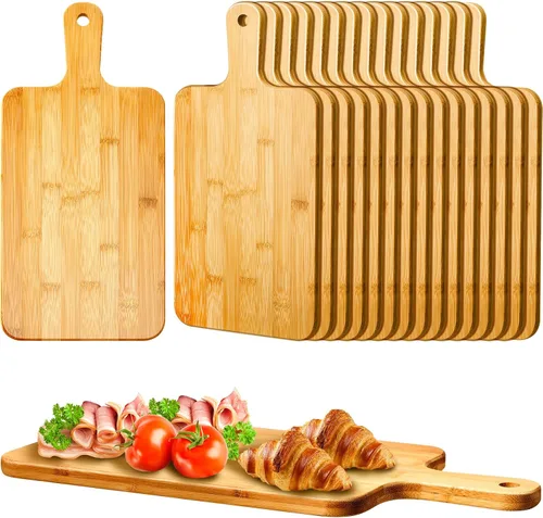 Vista 9 de Nuenen Tabla de cortar de madera con mango de 12 x 11 x 0.47 pulgadas, tablas de cortar de madera de bambú de acacia para cocina, pizza, pan, queso