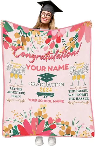 Vista 10 de Manta personalizada de graduación 2025, manta personalizada para regalo de graduación con nombre de la universidad, manta de felicitación
