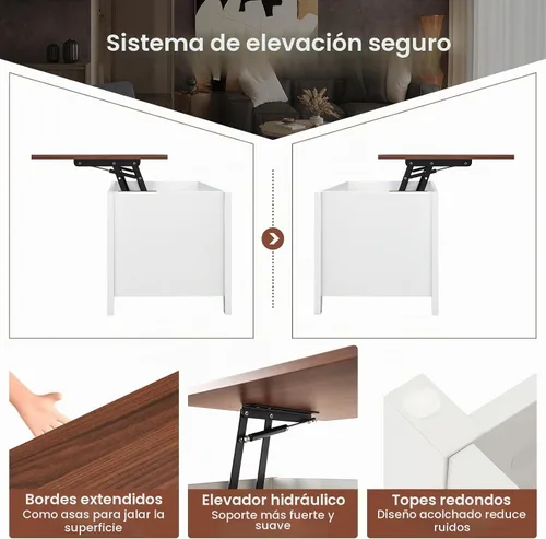 Vista 7 de Tangkula Mesa de centro de madera con tapa elevable, almacenamiento de té moderno con compartimento oculto y estante de almacenamiento abierto