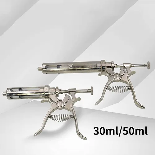 Vista 5 de 30ML/50ML Inyector de jeringa de ganado de acero inoxidable ajustable continuo Veterinario Pistola de inyección automática de vacuna para ganado