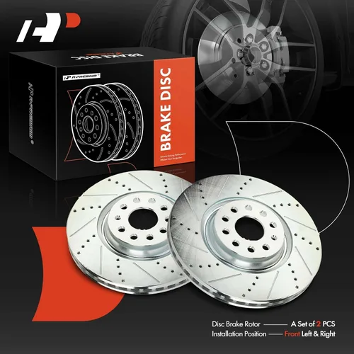 Vista 7 de A-Premium Rotores de freno de disco perforados y ranurados delanteros de 13.39 pulgadas (13.386 in) compatibles con los modelos Volkswagen y Audi