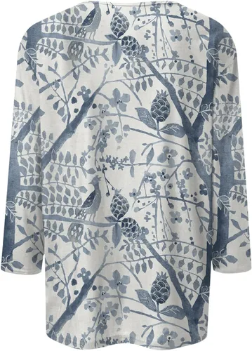 Vista 3 de Ropa de otoño para mujer, con cuello de botón, estampado de moda, siete mangas, estampado retro, camiseta ajustada y casual