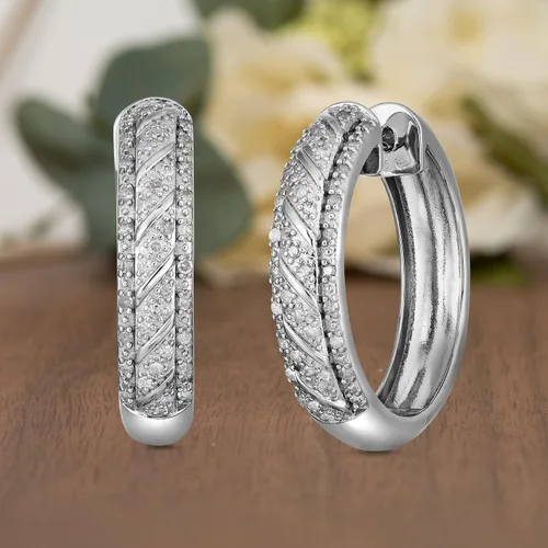 Vista 3 de Natalia Drake Aretes de aro grandes y anchos con diamantes de 1 Cttw para mujer en plata de ley 925 chapada en rodio, Metal precioso., Diamante