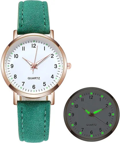 Vista 2 de HYUIYYEAA Pulseras para parejas que iluminan el reloj luminoso femenino para mujer, reloj retro con cinturón de cuarzo con tachuelas de diamante