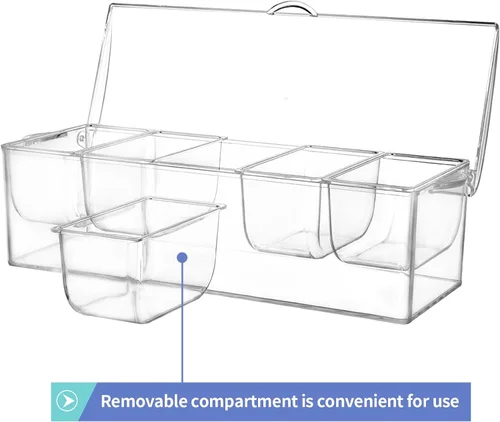 Vista 5 de MOLIGOU Servidor de condimentos refrigerado con tapa, bandeja de condimentos refrigerados con 5 compartimentos extraíbles, recipientes para servir
