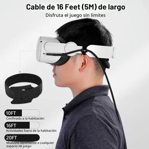 Vista 5 de Kuject Cable de enlace de 16 pies para Quest 3S/3, Quest 2/Pro, Pico 4, accesorios de auriculares de realidad virtual para juegos Rift S/Steam VR