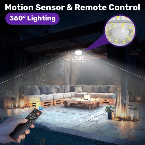 Vista 4 de Luz Solar de Cobertizo para Interiores y Exteriores, Lámpara Colgante de 244 LED con Iluminación de 360°, Sensor de Movimiento, Impermeable, Luces
