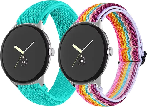 Vista 11 de FitTurn Compatible con Google Pixel Watch 3 de 1.614 pulgadas/Pixel Watch 2/Pixel Watch Correa elástica ajustable de tela de nailon de repuesto