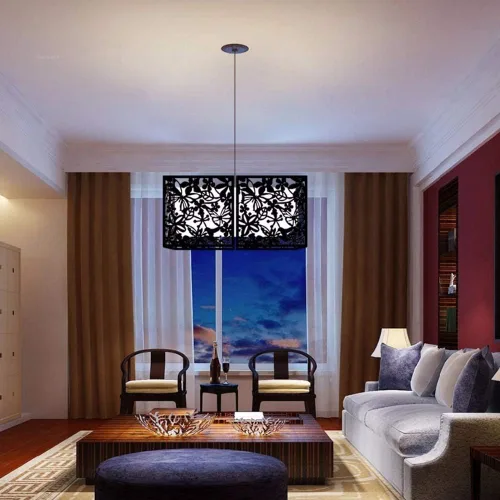 Vista 8 de ANMINY Paneles divisores de habitación colgantes, patrón de talla de flores Negro