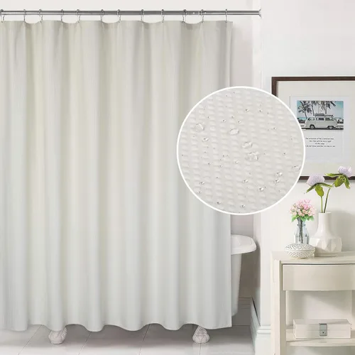Vista 5 de CAROMIO Cortina de ducha de tela de microfibra suave repelente al agua o forro para baño, patrón decorativo en relieve, crema, 72 x 72 pulgadas