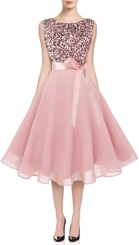 Vista 2 de Hanpceirs Vestido de cóctel sin mangas con cuello barco para mujer, para graduación, boda, dama de honor, cóctel