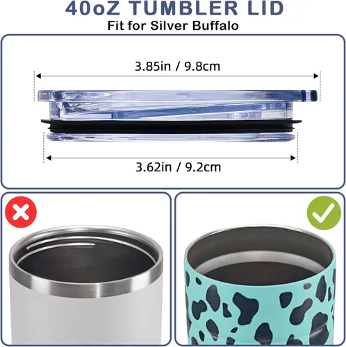 Vista 2 de 1 tapa de repuesto para vaso de 40 onzas, solo compatible con vaso de acero inoxidable Silver Buffalo, reutilizable, a prueba de derrames, apto