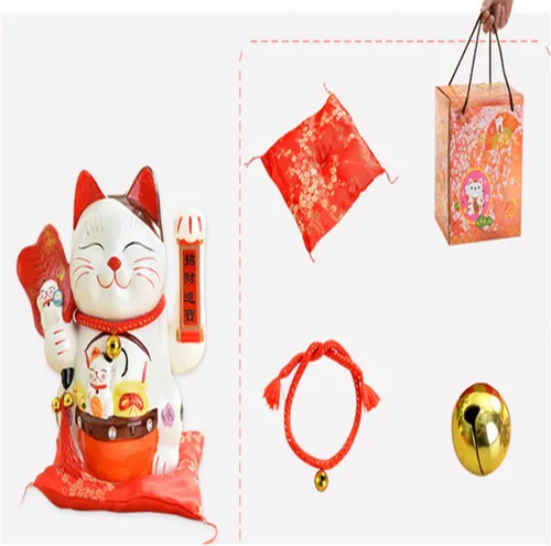 Vista 3 de Gato de la suerte grande de 10 pulgadas, gato de la suerte de cerámica Feng Shui, porcelana decorada con adornos, Lucky Fortune, el mejor regalo