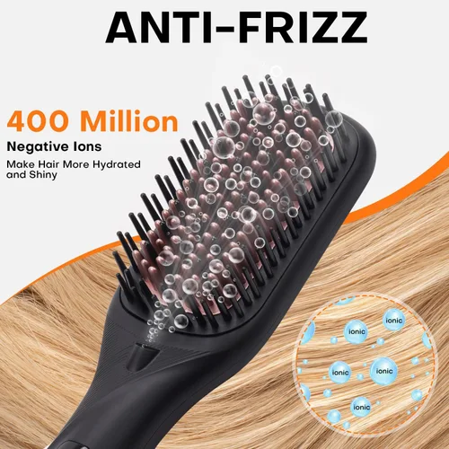 Vista 3 de Cepillo alisador de pelo, alisador de pelo para mujer, peine de cerámica iónico con menos encrespamiento, calentamiento rápido de 20 segundos, Negro