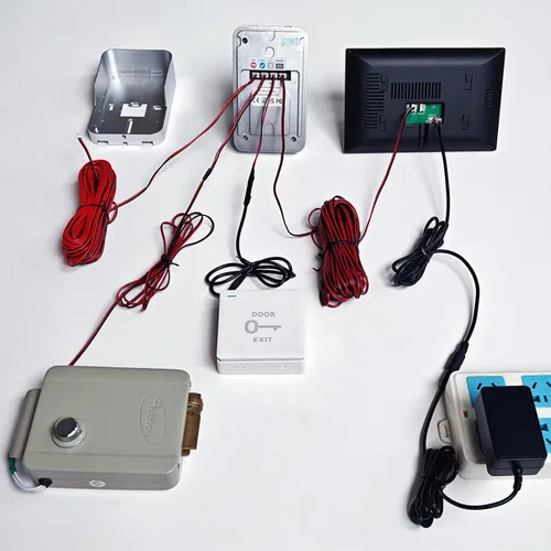 Vista 4 de Sistema de intercomunicador de video con 2 cables y pantalla táctil de 7 pulgadas, timbre con cámara y ángulo amplio de 140°, grabación de video