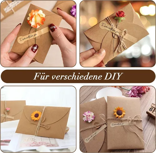 Vista 7 de Mini sobres con tarjetas en blanco de 4.1 x 2.8 pulgadas, portadores de tarjetas de regalo de papel kraft, bonitos sobres pequeños con cierre