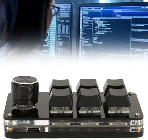 Vista 5 de Mini teclado mecánico de 6 teclas para juegos con una mano, teclado programable USB DIY, teclado programable OSU para juegos y oficina