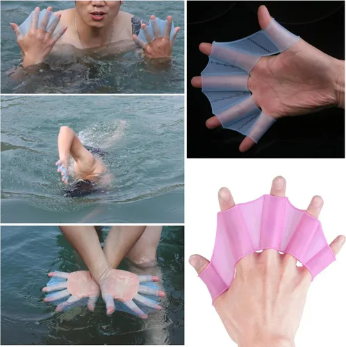Vista 5 de 3 pares de palas de natación de mano, aletas de natación para entrenamiento de natación, paletas de mano de malla de silicona, guantes de natación