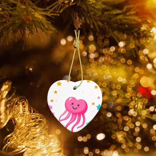 Vista 5 de Christmas Ceramic Love-Shaped Ornaments MSRHIUEF Heart-Shaped Jellyfish Pattern Christmas Tree Accessories for Shopping malls Windows