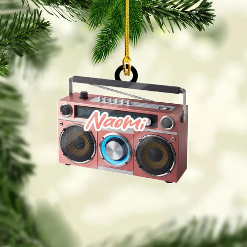 Vista 5 de Adorno de radio personalizado 2025, adorno de radio retro personalizado, cinta de cassette, adornos retro, adornos de radio de Navidad, adornos