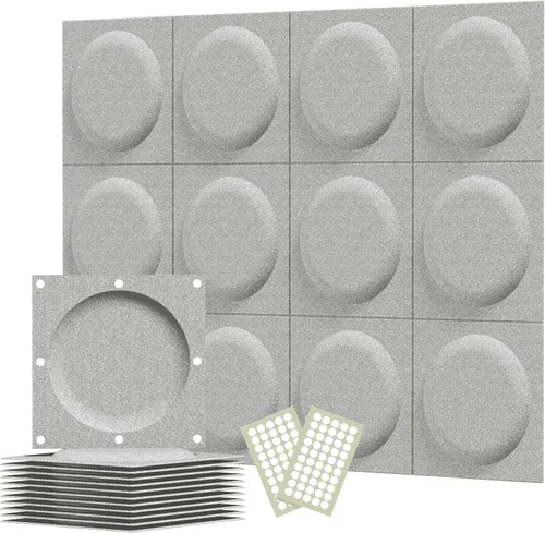 Vista 11 de Paneles acústicos 3D de pared, paquete de 12 paneles acústicos de arte circular de 12 x 12 pulgadas para decoración de pared interior, paneles