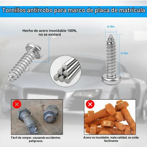 Vista 3 de YALOK - Tornillos antirrobo para matrícula, kit de montaje M6, color plateado 1/4x3/4 Inch, front/rear tag frames, caps/washers/nuts, tool bit