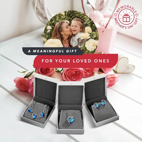 Vista 7 de Leafael Infinity Love - Juego de joyas con forma de corazón Collar con colgante, pulsera de eslabones y aretes con piedra de nacimiento azul