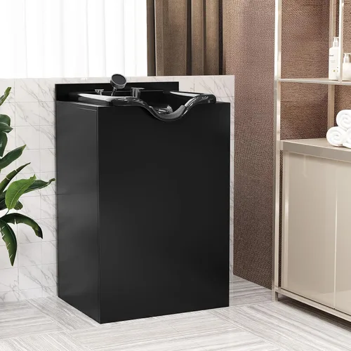 Vista 2 de OmySalon Cuenco de champú con gabinete, estación húmeda de salón con pulverizador, gabinete de champú, fregadero portátil para lavado de cabello