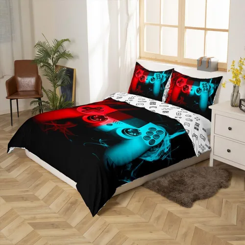 Vista 2 de Feelyou Juego de funda de edredón para niños y adolescentes, juego de funda de edredón con estampado de consola de videojuegos, decoración del Multi