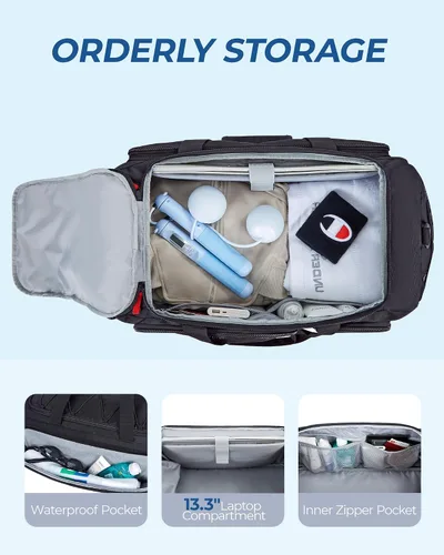 Vista 3 de BAGSMART Sports - Bolsa de viaje para gimnasio, bolsa de lona impermeable para hombres y mujeres, bolsa de entrenamiento de fin de semana, Negro