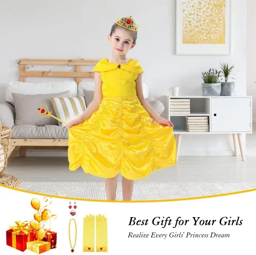 Vista 7 de AOMIG Elsa Dress Costume, Bella Princess Dress up, Princess Dress with Accessories, Princess Dress Costumes for Party