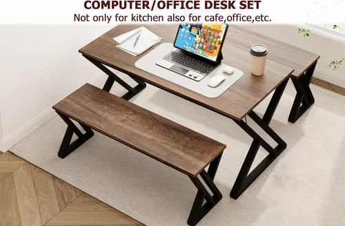 Vista 8 de Gaoman - Juego de mesa de comedor para 4, juego de mesa de comedor con 2 bancos, juego de mesa rectangular de cocina con marco de metal resistente
