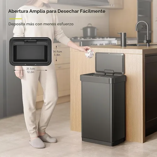 Vista 4 de EKO EcoNova Bote de basura automático con sensor de 13.2 galones/50L para cocina, bote de basura sin tocar de acero inoxidable con tapa de cierre