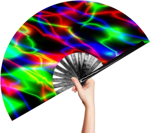 Vista 24 de OMyTea Rave Clack - Ventilador de mano para hombres y mujeres – Ventilador de mano plegable de bambú chino japonés – para EDM, festival de música