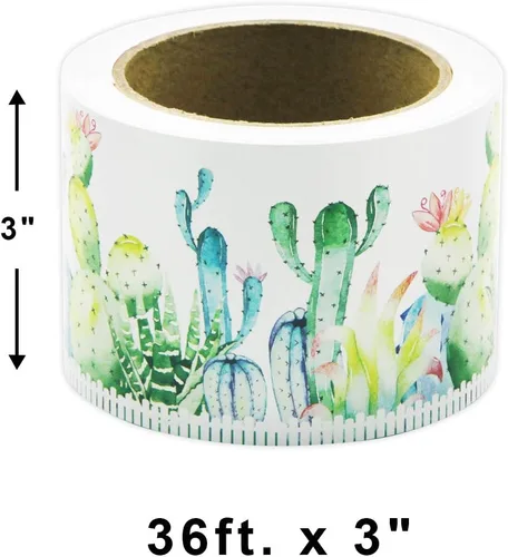 Vista 2 de Ceiba Tree Tablón de anuncios de cactus de acuarela, borde recto, borde para decoración de aula, pizarra blanca
