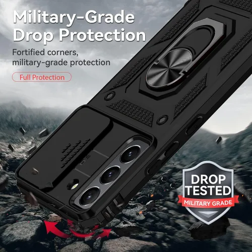 Vista 5 de Funda para Samsung Galaxy S22 con cubierta para lente de cámara, protector de pantalla HD, doble capa de grado militar, probada contra caídas