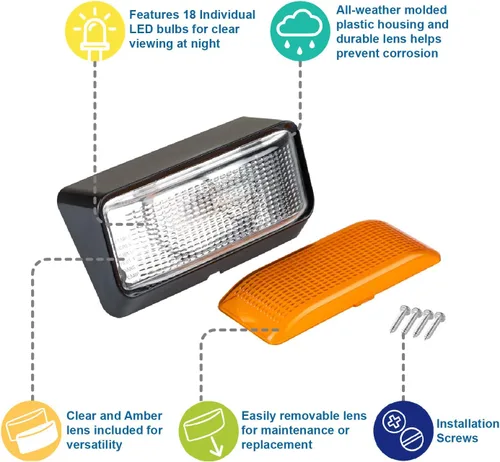 Vista 2 de Lumitronics Luz LED RV de 12 V para porche, lentes transparentes y ámbar Negro Base