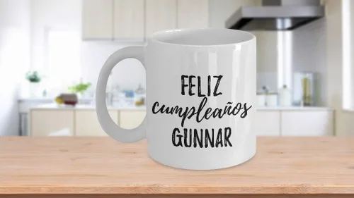 Vista 3 de Feliz Cumpleanos Gunnar Mug Spanish Happy Birthday Personalized Name Gift Coffee Tea Cup Large 15 Oz
