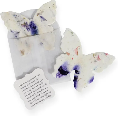 Vista 16 de Juego de 12 hojas de semillas de mariposa rosadas, flores silvestres para escribir y plantar con sobres y guías de plantación, regalo para madres