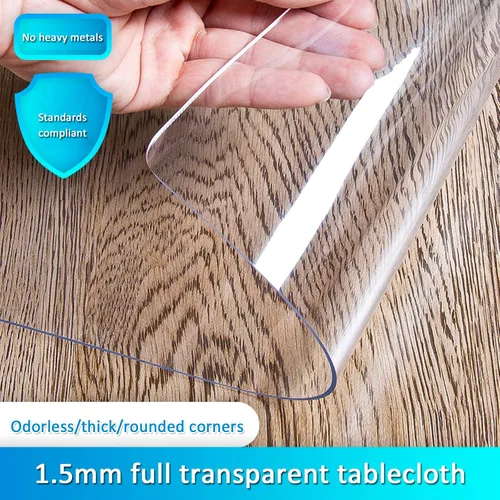 Vista 3 de Protector de mesa transparente de 0.059 in de grosor, de PVC suave, mantel impermeable transparente, mantel de mesa, mesa de café, mesa de noche