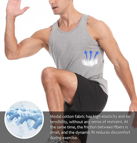 Vista 2 de Camiseta sin mangas para hombre, chaleco de algodón, sin mangas, para gimnasio, entrenamiento, culturismo, fitness, muscular, camisetas