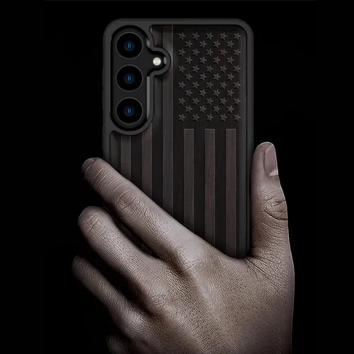 Vista 2 de Carveit Wood Case for Galaxy S24, The Classic American Flag, Black Bandera americana-Madera oscura