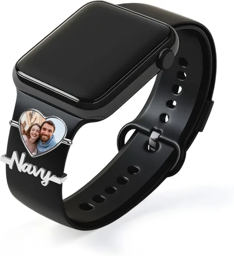 Vista 18 de ubmpj Dijes de banda de reloj personalizados para reloj inteligente, cerraduras de banda mágica personalizadas con nombre y foto para mujeres