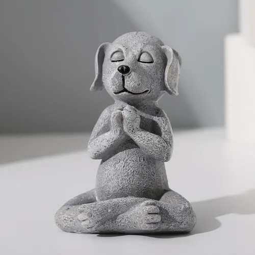Vista 7 de Estatua de bulldog de Buda meditante, figura de yoga de resina de 5.7 pulgadas, bonita decoración de mesa divertida de animales zen, para el hogar