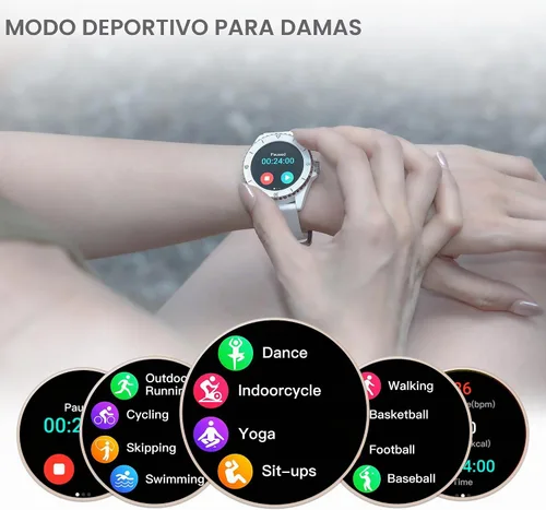 Vista 5 de KAVVO Oyster - Mini reloj inteligente Bluetooth de 1.1 pulgadas para mujer, pantalla AMOLED siempre encendida, bisel giratorio, rastreador de blanco