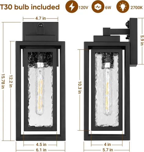 Vista 5 de WIHTU Lámpara de pared exterior con sensor de movimiento, lámpara de pared para exteriores con ondas de agua, paquete de 2 luces de pared