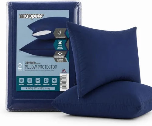 Vista 18 de Micropuff Protectores de almohada de tamaño estándar con cremallera, paquete de 2, funda de almohada hipoalergénica suave y transpirable. Funda